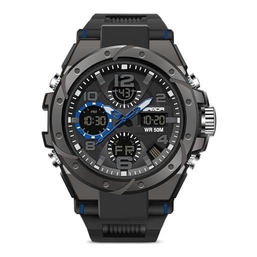 dirocoro orologio sportivo uomo digitale militare orologi multifunzioni casual impermeabile con sveglia cronometro orologio da polso analogico per uomo studenti ragazzi nero blu
