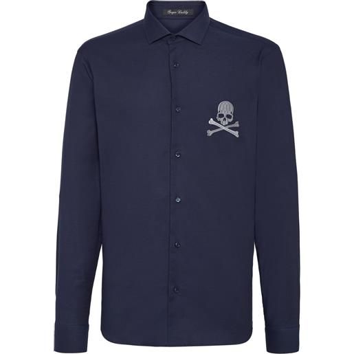 Philipp Plein camicia con ricamo skull - blu