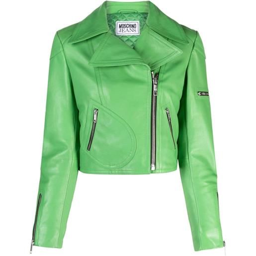 MOSCHINO JEANS zipped leather biker jacket - verde