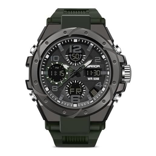 dirocoro orologio sportivo uomo digitale militare orologi multifunzioni casual impermeabile con sveglia cronometro orologio da polso analogico per uomo studenti ragazzi nero verde