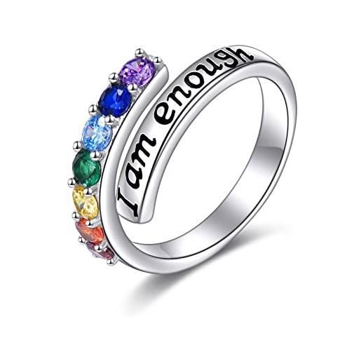 YFN anello chakra in argento sterling i sull'enough, anelli regolabili, regalo per donne e ragazze (i am enough), argento sterling, zirconia cubica