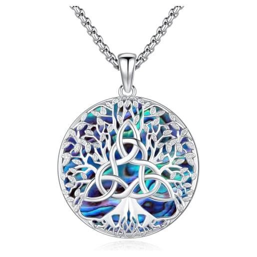 Eusense albero della vita collana da donna in argento 925 con conchiglia di abalone ciondolo albero della vita catena di famiglia gioielli regalo per le donne ragazze