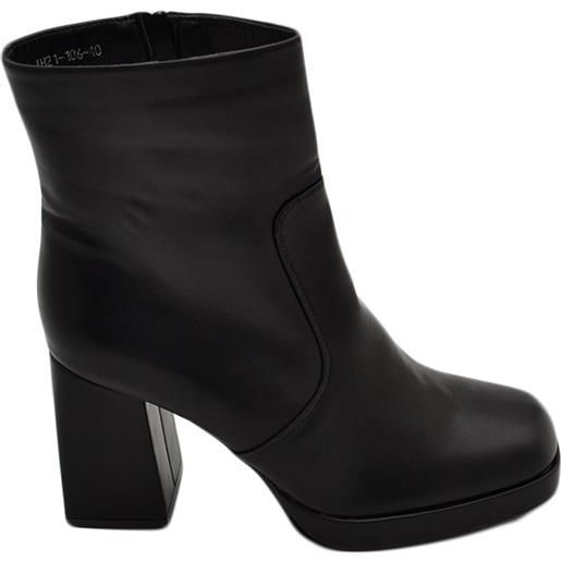 Malu Shoes tronchetto donna stivaletto nero punta quadrata tacco doppio 6 cm plateau zeppa 2 cm zip alla caviglia moda casual