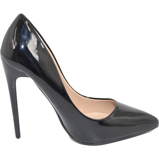 Malu Shoes decollete' donna a punta nero tacco a spillo 12 cm vernice comode lucido scarpe per cerimonie eventi