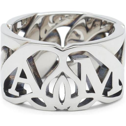 ALEXANDER MCQUEEN anello a catena con logo seal in argento anticato