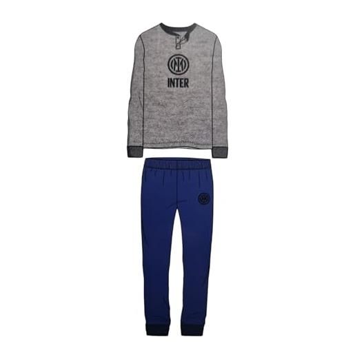 Inter pigiama junior homewear football prodotto ufficiale Interlock 100% cotone caldo pigiama serafino manica lunga e pantalone lungo idea regalo (12, 1065 grigio)