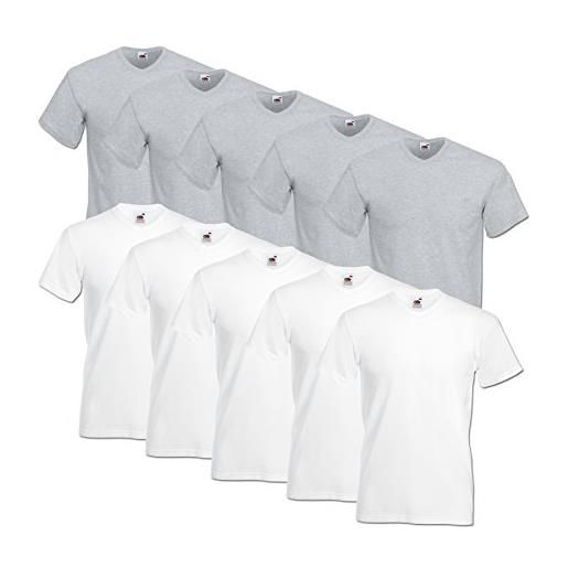 Fruit of the Loom, t-shirt da uomo con scollo a v valueweight (confezione da 10), multicolore (bianco/grigio). , m