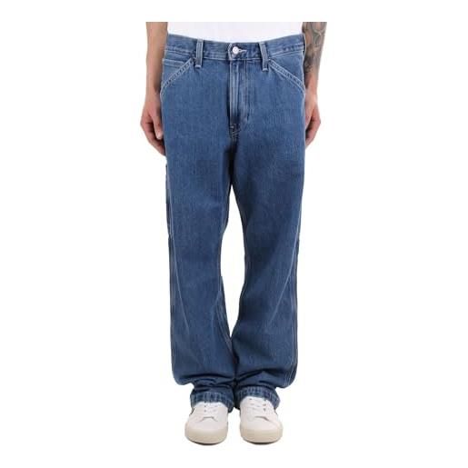 Levi's jeans uomo con tagli, tasche fronte e retro, chiusura con patta e bottone metallico, vestibilità ampia, colore med indigo blu med indigo - flat finish