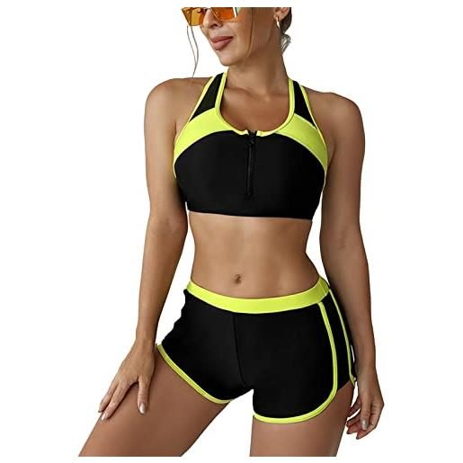 Ausla costume da bagno da donna in 2 pezzi sporty tankini zipper slim short muta moda elastico per beach pool surfing design a blocchi di colore (xxl)