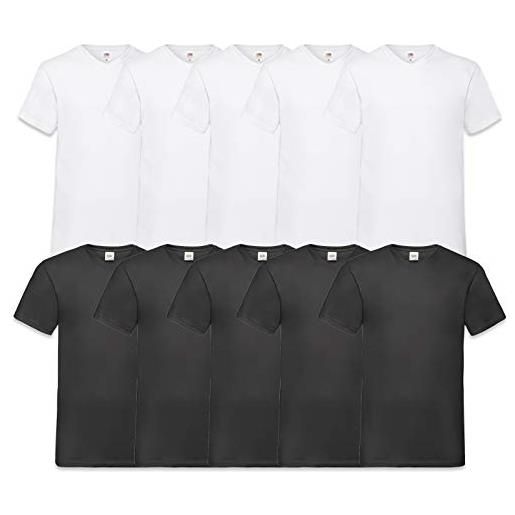 Fruit of the Loom, t-shirt da uomo con scollo a v valueweight (confezione da 10), 5 bianco/5 nero, xl