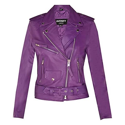 Infinity Leather giacca da donna in vera pelle di vacchetta colore nero in stile classico brando da motociclista s