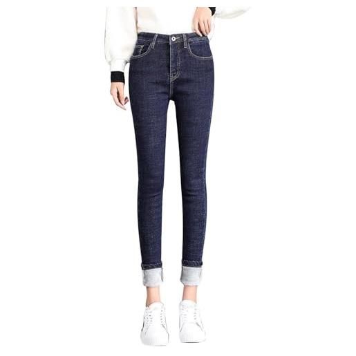 MNRIUOCII thermo jeggings da donna skinny effetto jeans, a vita alta, elasticizzati, leggings lunghi, caldi, invernali, jeggings imbottiti, jeans per adolescenti, blu, 33