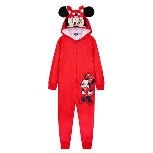 DISNEY pigiama stitch bambina intero - pigiamone stitch in pile con zip 2-14 anni - pigiami interi con cappuccio per ragazza (rosso minnie, 2-3 anni)