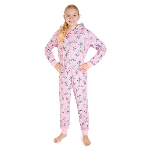 DISNEY pigiama stitch bambina intero - pigiamone stitch in pile con zip 2-14 anni - pigiami interi con cappuccio per ragazza (rosso minnie, 5-6 anni)