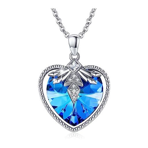 JFASHOP collana con fiocco di neve in argento sterling 925, con cuore blu, per matrimonio, anniversario, compleanno, per moglie, fidanzata e lei, argento sterling