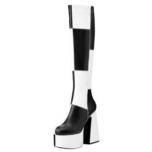 Lamoda pista, stivali ad altezza ginocchio donna, nero pu bianco pu, 35.5 eu