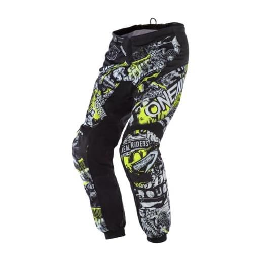 O'NEAL | pantaloni motocross | mx | inserti elasticizzati, completamente foderati, imbottitura in gomma per una maggiore protezione | element attack | adulto | nero neon giallo | taglia 38/54
