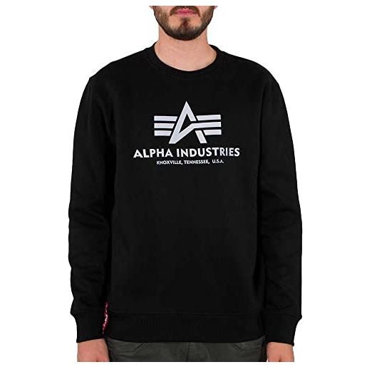 Alpha industries basic sweater felpa con stampa riflettente da uomo maglione, black, m