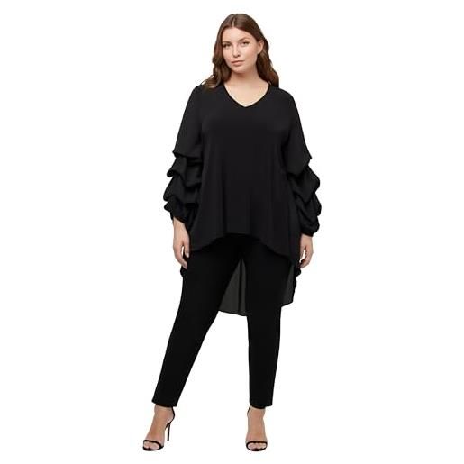 Ulla popken camicette, tunica lunga con maniche in chiffon, nero, 60-62 donna