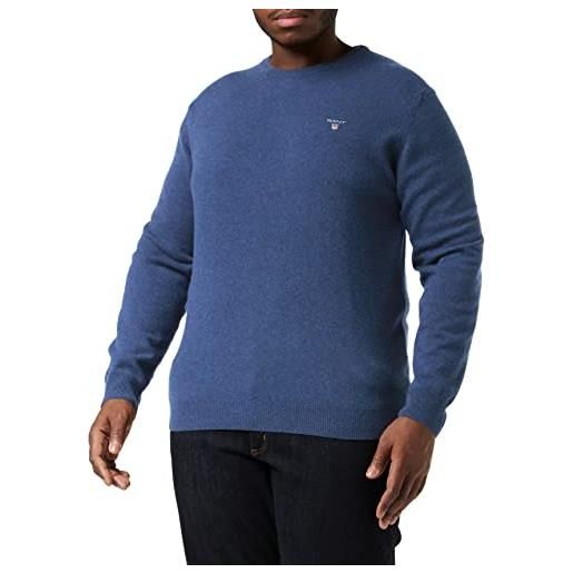 GANT classic cotton c-neck, maglione uomo, blu ( dark jeansblue melange ), xl