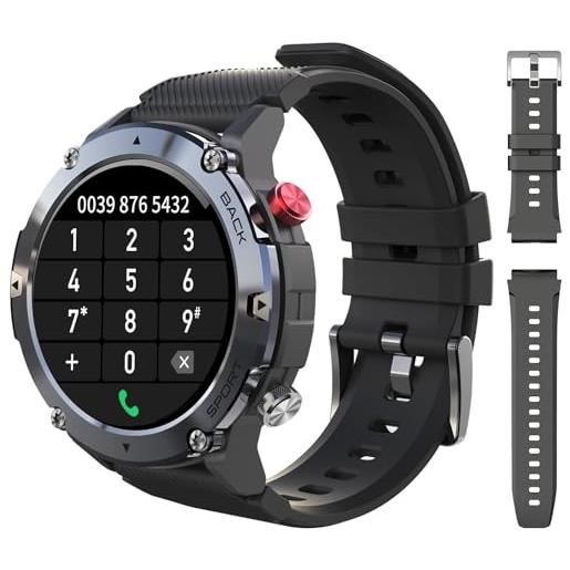 DrNanhai smartwatch uomo orologio fitness, chiamata bluetooth, cardiofrequenzimetro da polso, activity tracker sportivi contapassi controllo musica cronometro per android ios-2 cinghie