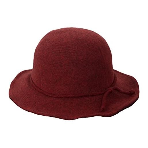 DELURA cappello a secchiello di lana cappello da pescatore con fiocco semplice da donna cappello da viaggio a maglia tutto-fiammifero moda autunno inverno cappello da bacino caldo (color: wine red, size: 