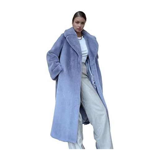 Alloaone cappotto di pelliccia della donna del rivestimento della trench della pelliccia artificiale invernale delle donne dei cappotti della pelliccia, azzurro, s