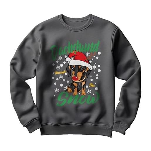 The Shirt Shack bassotto snow xmas - stay warm and adorable!Felpa divertente con design bassotto festivo, unisex e perfetta per le festività natalizie. , carbone, l