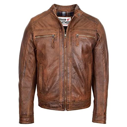House Of Leather charlie - giacca da motociclista in vera pelle, stile casual, blu cielo, xl