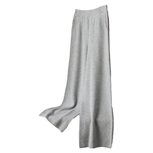 Wvapzxx autunno e inverno donne casual sciolto cashmere knit tinta unita lunga gamba larga pantaloni, grigio, m