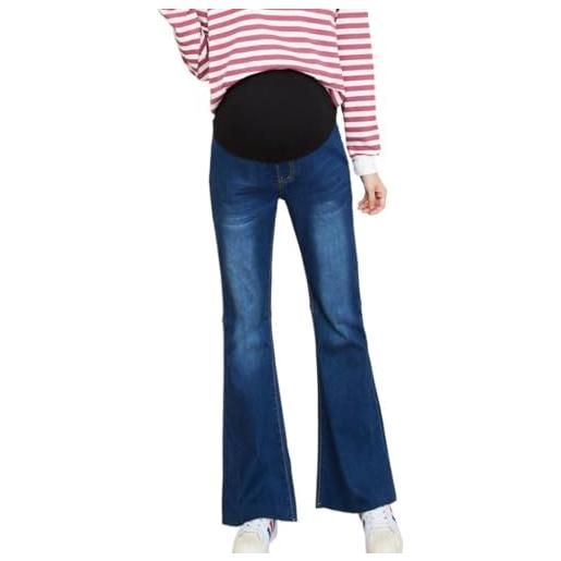 FaroLy jeans di maternità elasticizzati da donna con tasche pantaloni di jeans con fondo a campana per la pancia, vestiti per la gravidanza (color: blue, size: xl)