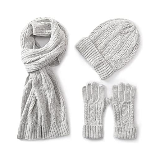 Villand 3 pezzi cappelli sciarpa con guanti touchscreen per uomini e donne, set unisex per il freddo con foderato in pile e borsa regalo (bianco)