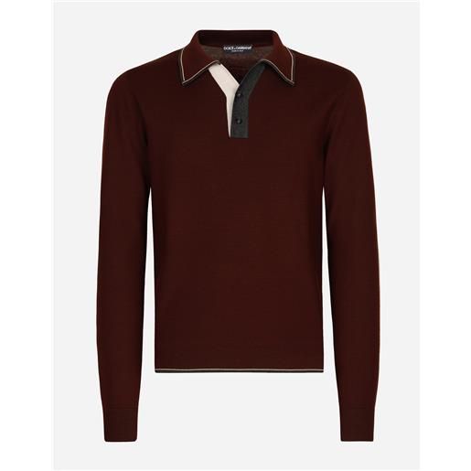 Dolce & Gabbana maglia polo in lana dettagli a contrasto