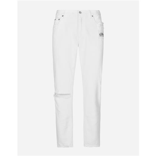 Dolce & Gabbana jeans loose bianco con e rotture e abrasioni