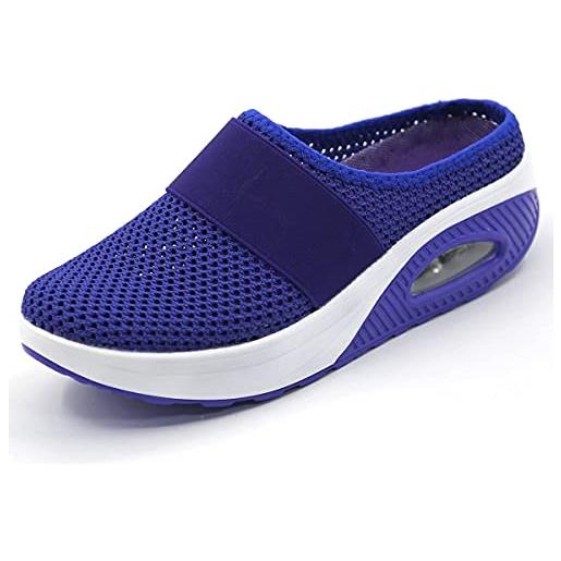 Eogrokerr pantofole morbide per donne signore, sandali ortopedici a rete con cuscino d'aria, pantofole casual traspiranti, blu, 35 eu