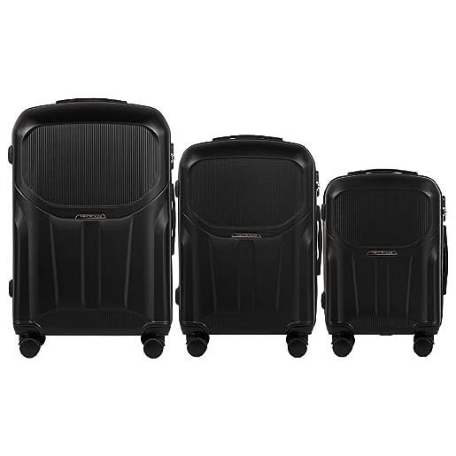 W WINGS wings valigetta da viaggio - valigetta leggera con ruote e manico telescopico, nero, 3 set, valigia