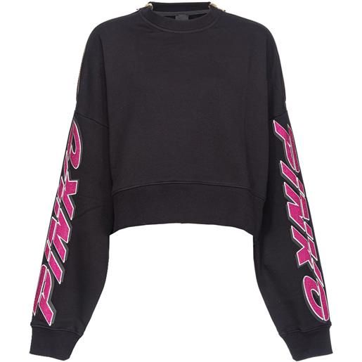 PINKO rhinestone-embellished cropped sweatshirt - nero