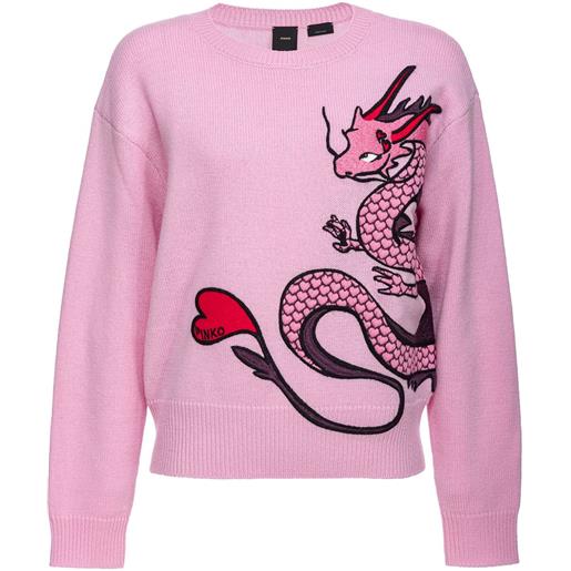 PINKO dragon-embroidered wool jumper - rosa