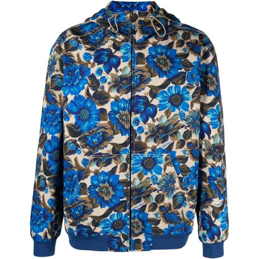 Moschino giacca a fiori con cappuccio - blu