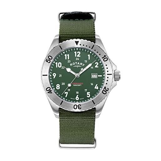 Rotary orologio quarzo uomo, misura cassa 40.00mm con quadrante verde analogico e cinturino verde in fabric strap gs05475/56