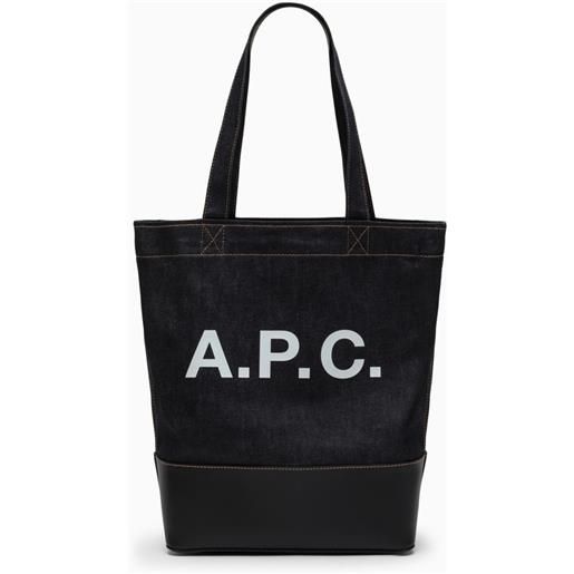 A.P.C. borsa tote in denim blu con logo