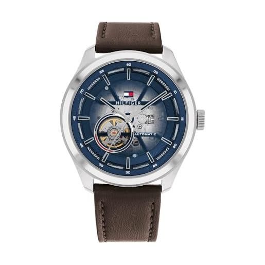 Tommy Hilfiger orologio automatico da uomo con cinturino in pelle marrone scuro - 1791888