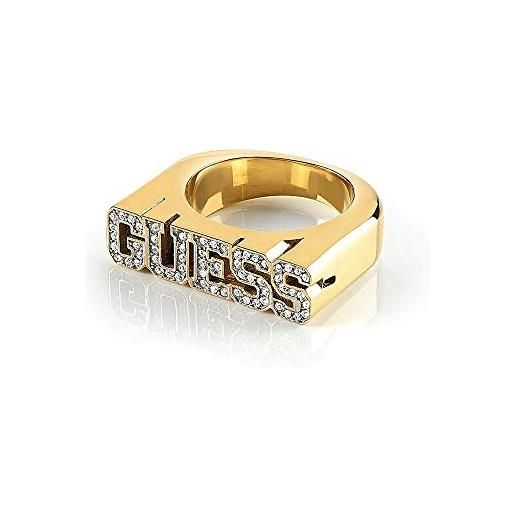 Guess anello college 1981 ubr20019 acciaio inossidabile placcato oro lettere logo cristalli swarovski, única, metallo, nessuna pietra preziosa