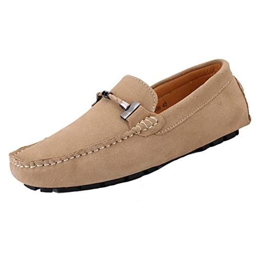 SMajong uomo mocassini pelle scamosciato scarpe di guida comfort scarpe oxford classico penny loafers moda pantofole cachi 44 eu