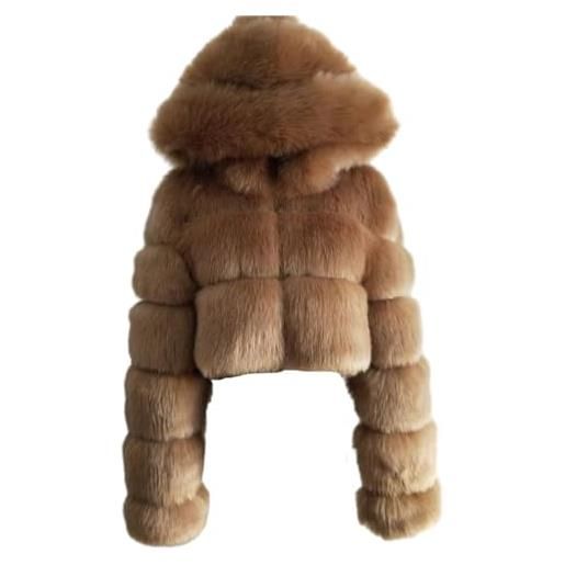 PengGengA cappotto di pelliccia sintetica da donna morbido cappotto di peluche con cappuccio cardigan in pelliccia sintetica giacca corta crop top manica lunga - bianco, xl
