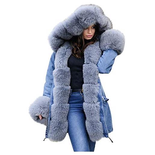 Lulupi parka donna invernale con pelliccia colorata cappotto con cappuccio in lana giacca caldo spesso giacche in denim donna cardigan lungo trapuntata trench giubbotto con tasca