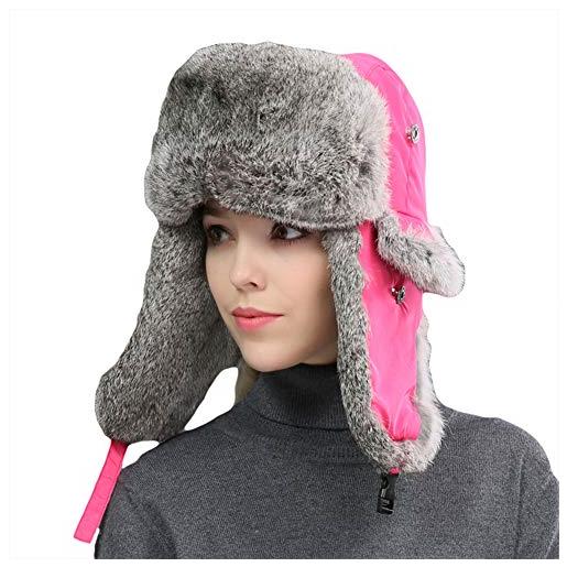 Insun unisex cappello anti-vento caldo antipolvere per ski inverno in bicicletta cappelli russo pelliccia sintetica fucsia m