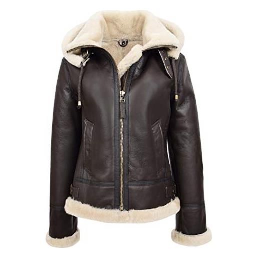 House Of Leather giacca da donna in vera pelle di pecora b3 con cappuccio, stile pilota aviatore naomi, colore: marrone zenzero. , 12