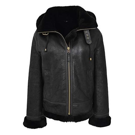 House Of Leather giacca da donna in vera pelle di pecora b3 con cappuccio aviator pilot style naomi, colore: marrone zenzero. , 52