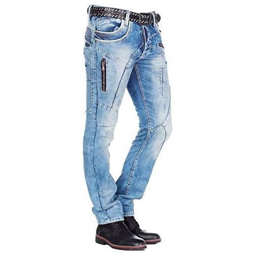 Cipo & Baxx - jeans da uomo per il tempo libero, stile motociclista, in denim blu 33w x 34l